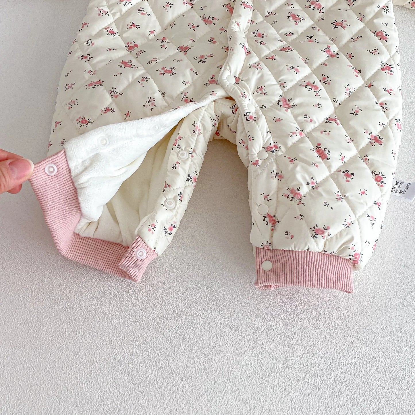 Baby Girl Winter Sweet and Cute Floral Cotton Padded Hooded Jumpsuit, Baby Girl Warm and Comfortable Long Sleeve Cotton Padded Jumpsuit