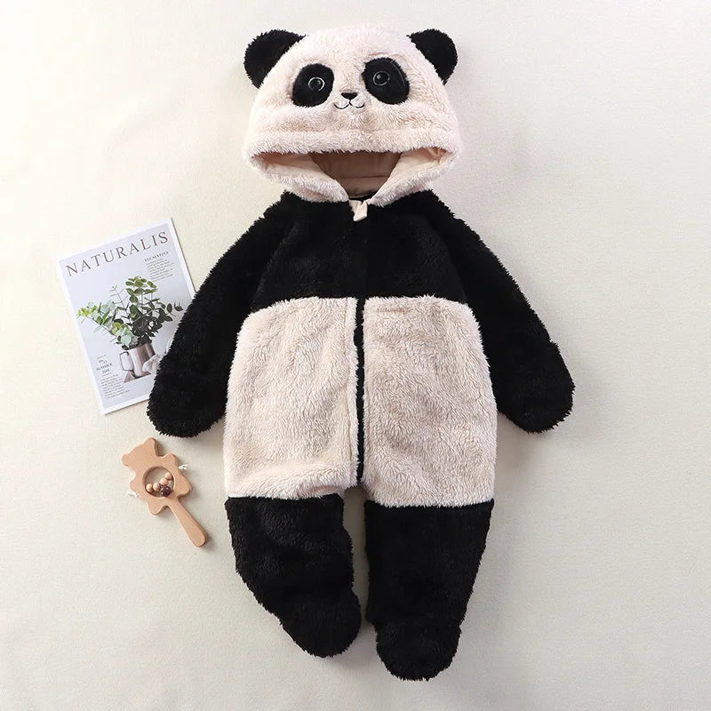Baby Winter Romper Fleece Cartoon Panda Bunny Hooded Jumpsuit for Boy Girl Clothes Soft Loungewear Thicken Toddler Infant Onesie