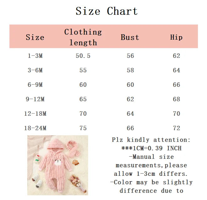 Baby girl Jumpsuit Cute Cartoon Plush Hooded Winter keep Warm Jumpsuit+Scarf 2pcs 0-24 Months Newborn Cold Resistant Clothing