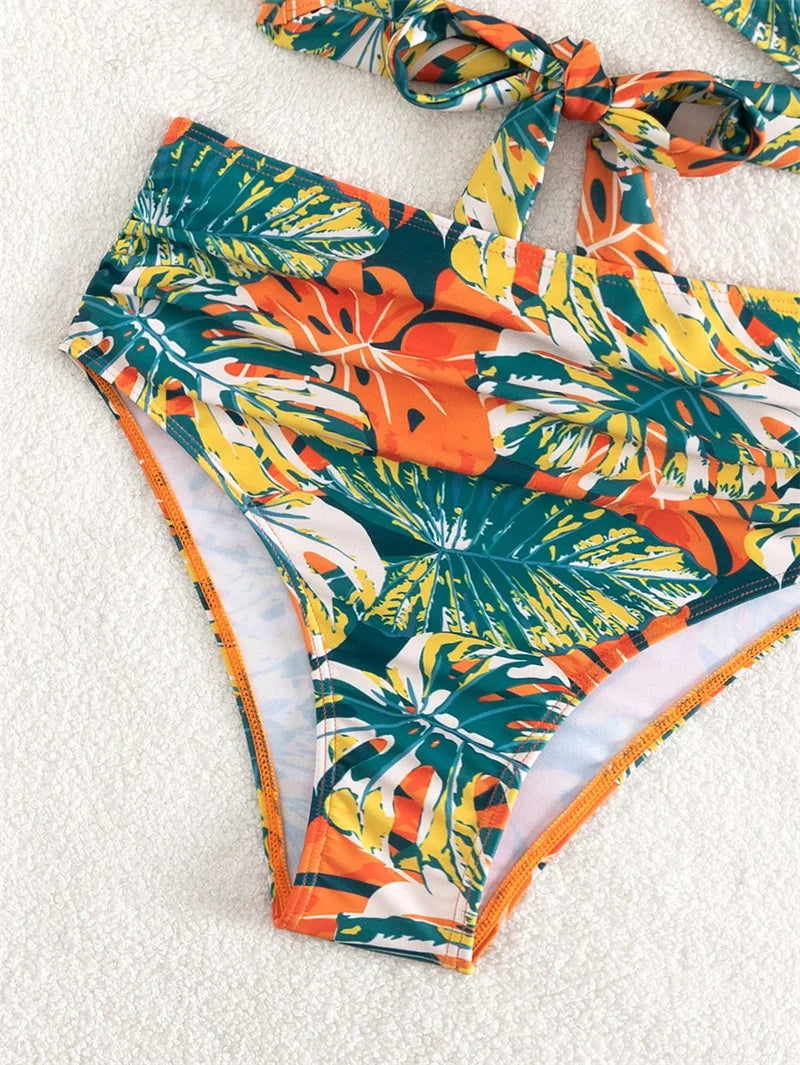 Cikini Summer Swimsuit For Women Tropical Print Ruffle Trim Summer Beach Bikini Set Summer Beach Swimwear Bathing Suit