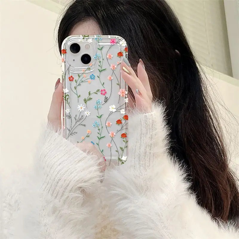 Flower Phone Case For iPhone 16 Pro Case iPhone 15 14 13 12 11 Pro Max 13 12 Mini Shockproof Soft Clear Cover Funda 
