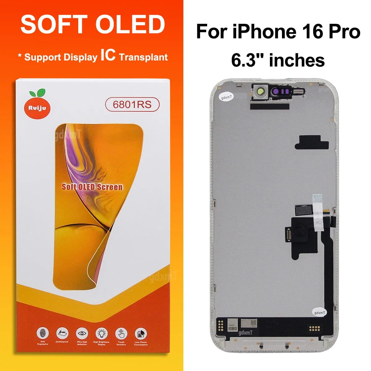RJ Series SOFT OLED For iPhone 13 14 15 16 17 Pro Max Plus LCD Display Touch Screen Digitizer Assembly Replacement