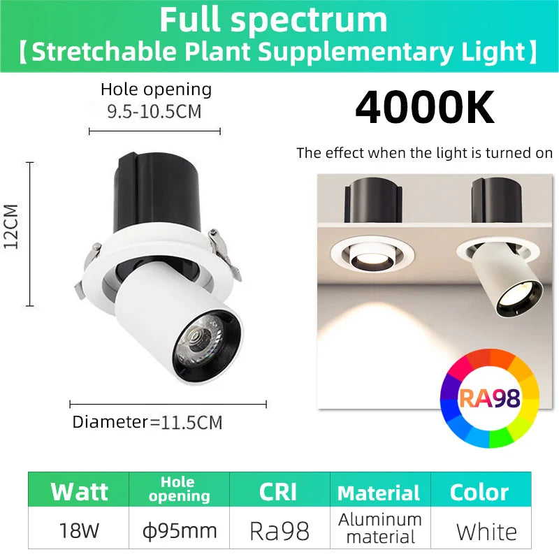 Full Spectrum Plant Fill Light Embedded Spotlight Tube Light Adjustable Angle Indoor Simulated Solar Green Plant Growth Light