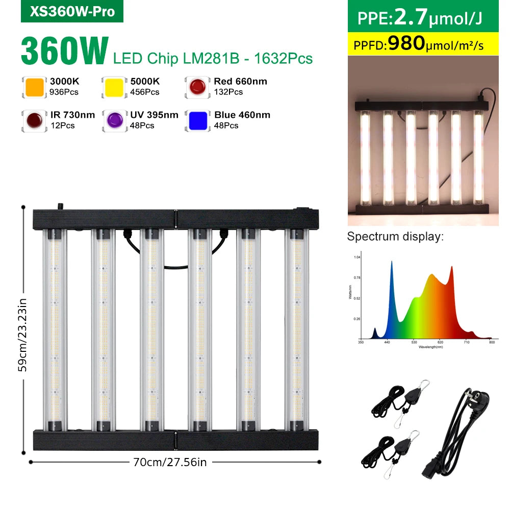 Full Spectrum LED Grow Light 360W 720W AC100-277V 660nm 730nm 395nm LM281B High PPFD Growth Lamp For Greenhouse Plants