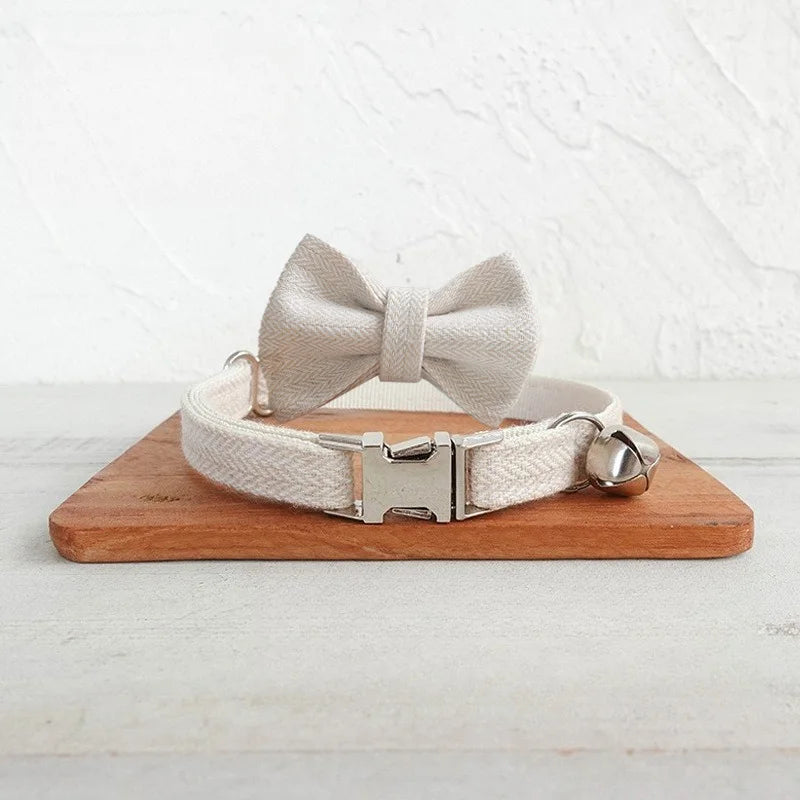 Personalized Name Cute Dog & Cat Collar with Premium Bow Tie Free Engraving ID Name Tag, Thick Suit Fiber Pet Collar & Accessory