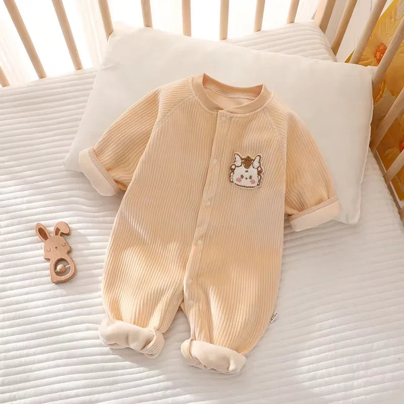 Autumn Baby Jumpsuit Long Sleeves Long Pants Warm Autumn Winter Double-faced Fleece Cartoon Design for Boys Girls Bodysuit