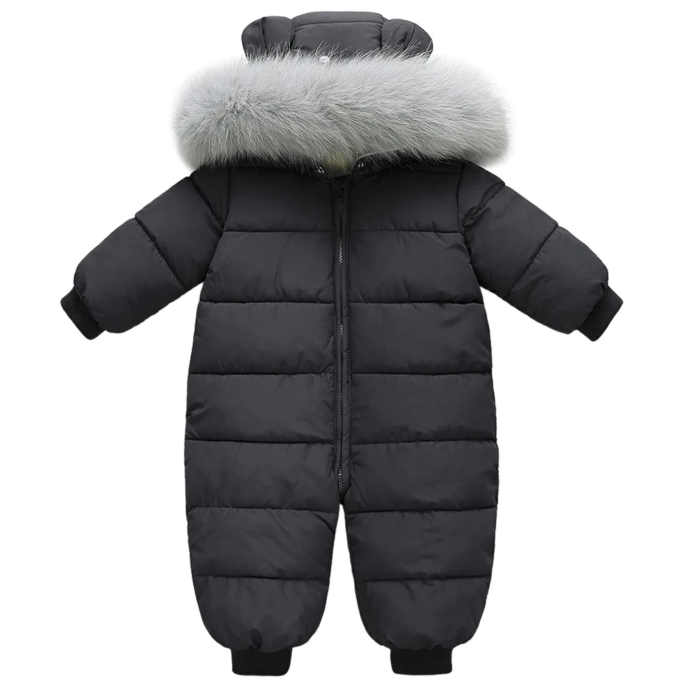 Baby Fur Hooded Jumpsuit,Waterproof -30 Degrees Snowsuits,Toddler Children's Winter Overalls,Infant Boys Girls Down Jacket 1-3T