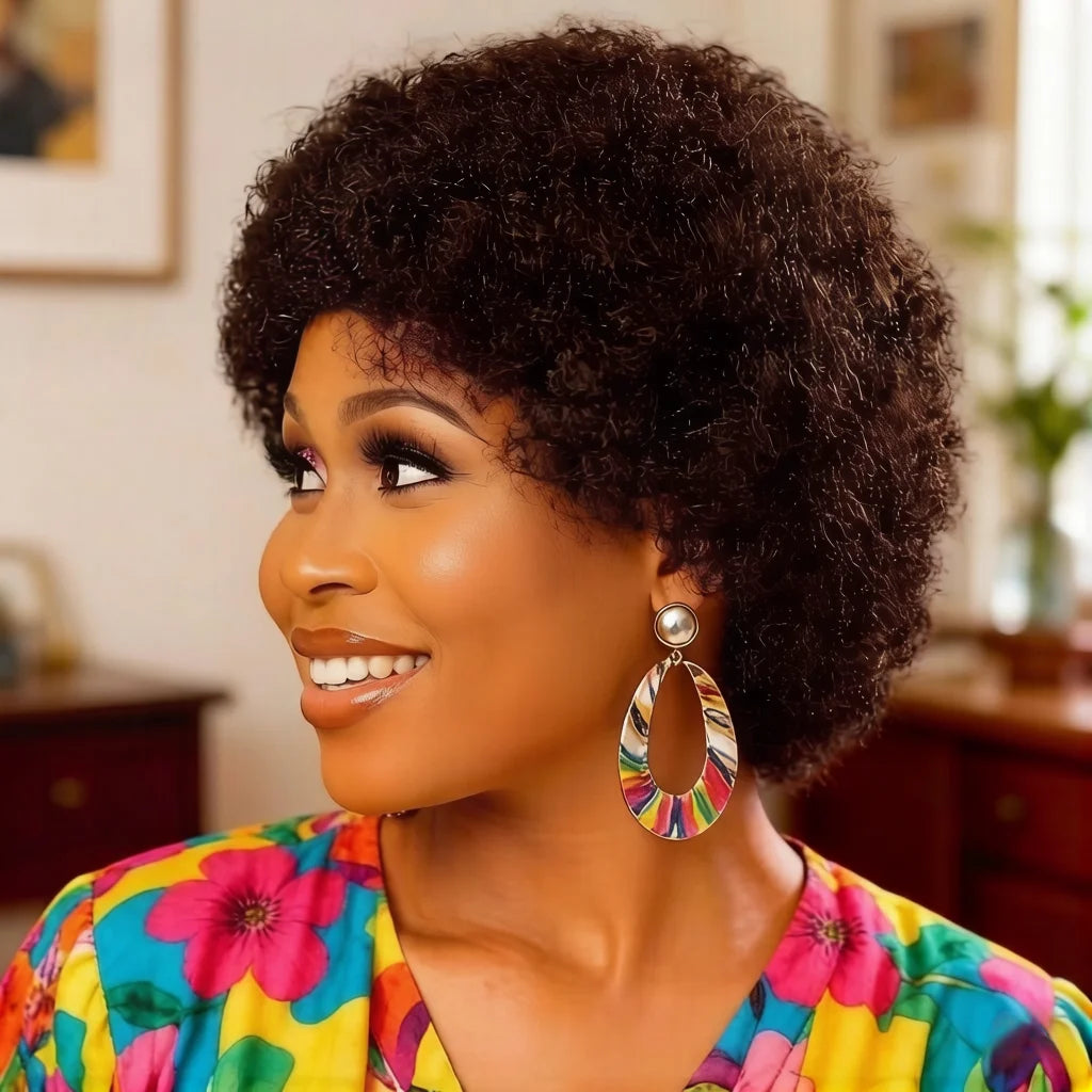 99J Burgundy Afro Kinky Curly Human Hair Wig for Women, Unprocessed Hair Natural Curly Wig, full machine made Wig Natural Hairli