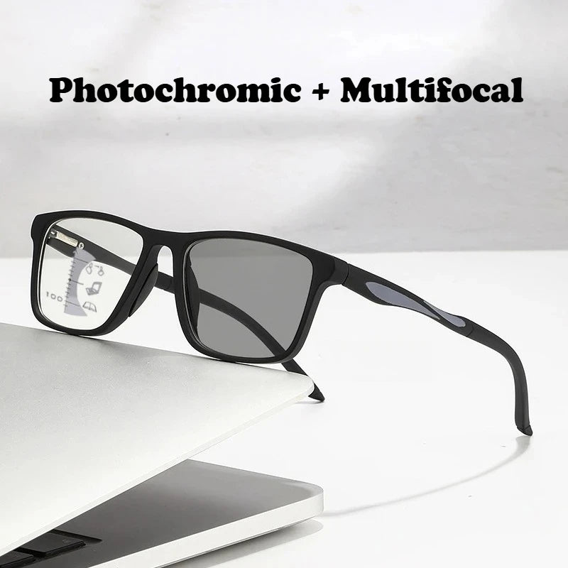 Dual Use Spring Leg Photosensitive Color Changing Multifocal Reading Glasses Anti Blue Light Lightweight Sports Reading Glasses
