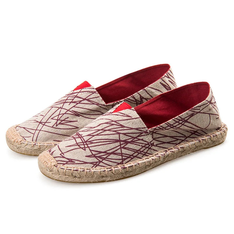 Grass Woven Linen Men's and Women's Handmade Stitching Fishing Shoes with A Casual Flat Bottom Anti Slip Fabric Design Platform