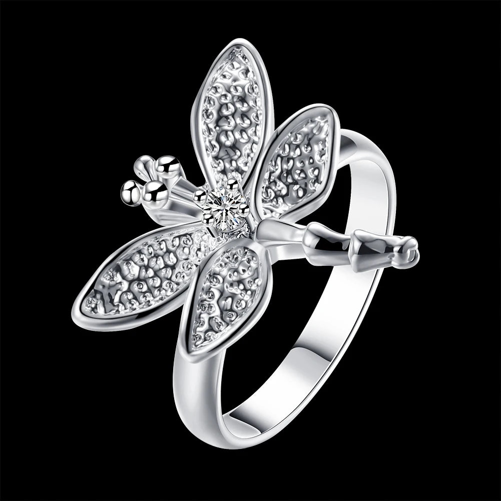 Charm fine 925 Sterling Silver noble Zircon Pretty Dragonfly Rings For Women Fashion Wedding Party Jewelry Christmas gifts