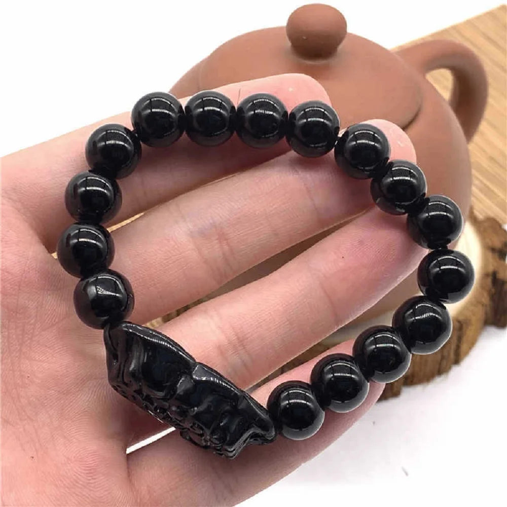 Fashion Jewelry Unisex Pixiu Men Attract Wealth Women Bracelets Obsidian Stone Beads Wristband Good Luck Bangle
