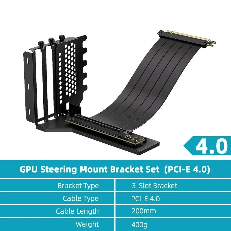 Teucer Vertical GPU Mounting Bracket PC Graphics Card Holder PCI-E 3.0/4.0 x16 Anti-interference Flexible 90° Extension Cable