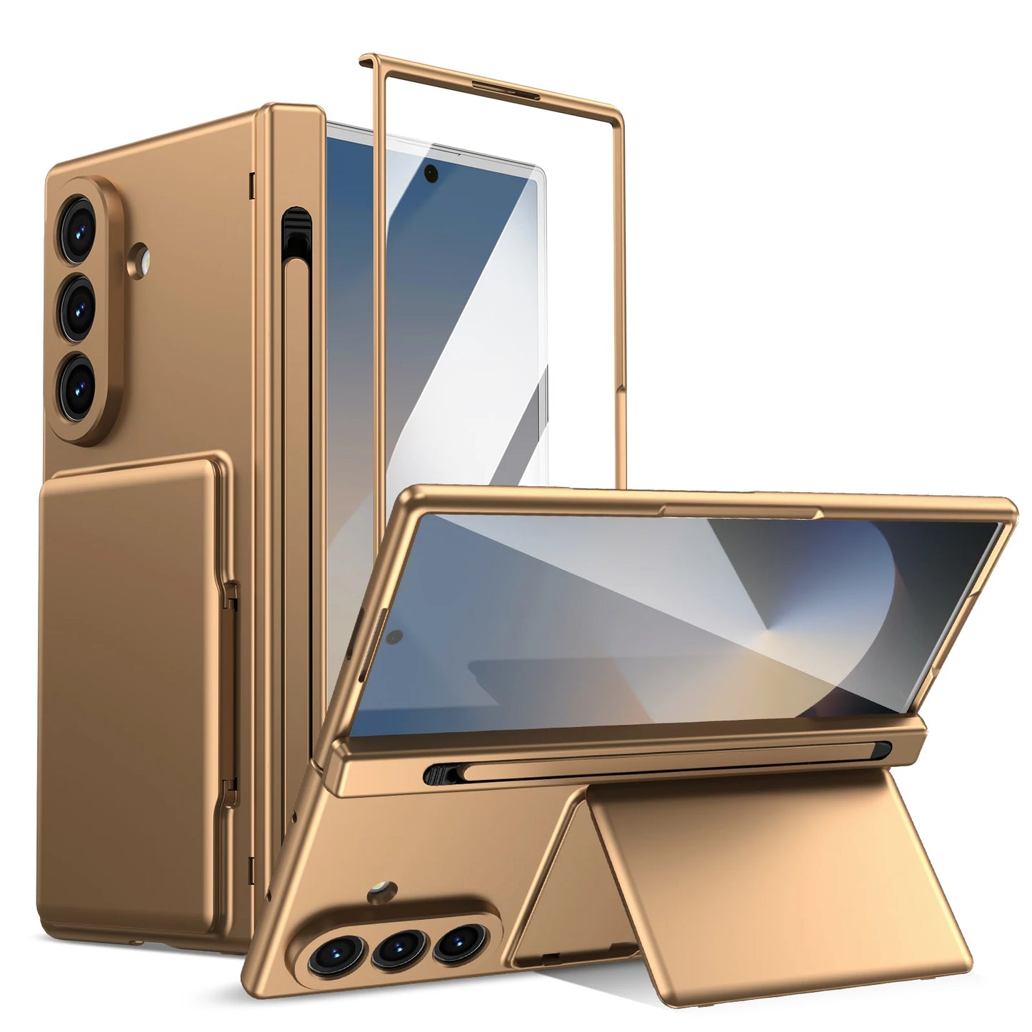Case For Galaxy Z Fold 8 Ultra 7 6 Card Holder Wallet Kickstand Pen Slot Glass Screen Protector Hinge Shockproof Protective Case