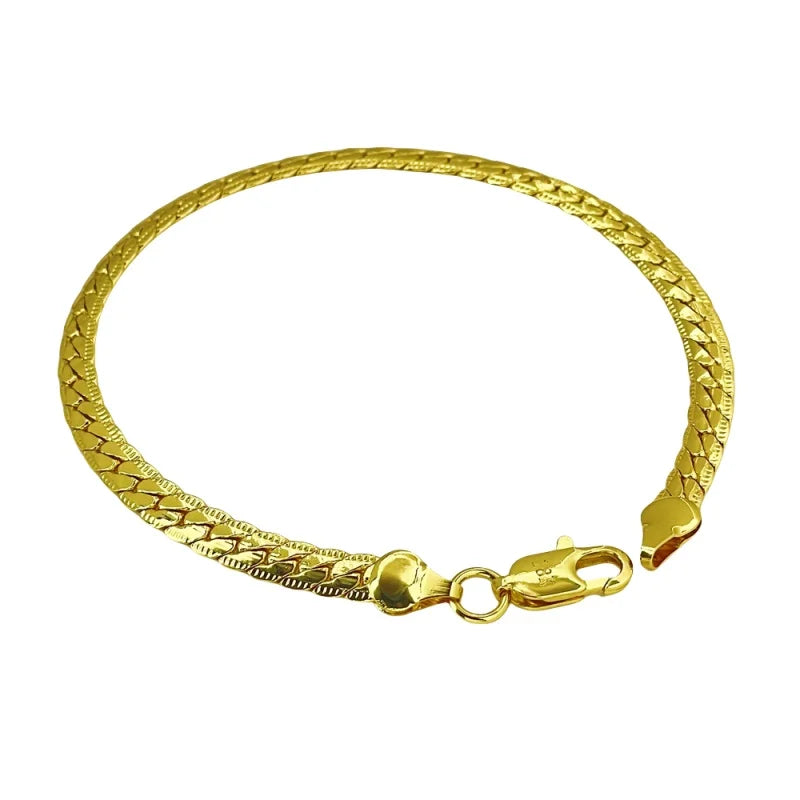 925 Sterling Silver, 18K Gold, 5mm Embossed Bracelet - Fashionable for Men and Women, Charming, Wedding Gifts and Jewelry
