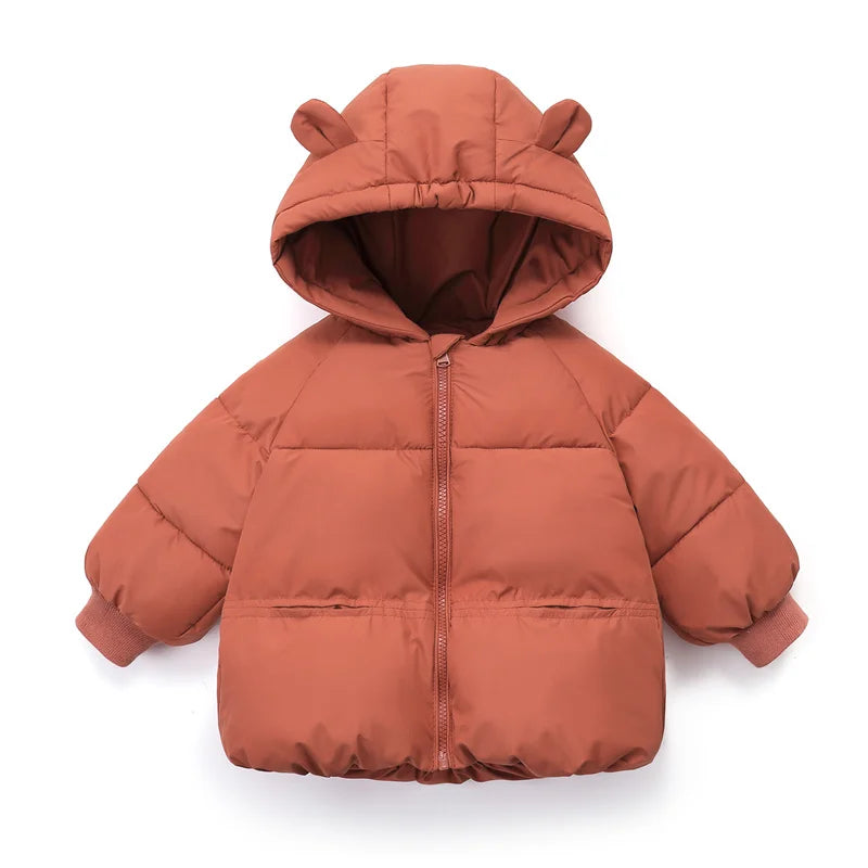 New Baby Warm Jacket Winter Toddler Thickened Outerwear Boys Girls Solid Hooded Coats Children Windproof Overcoat Snowsuit 2-6Y