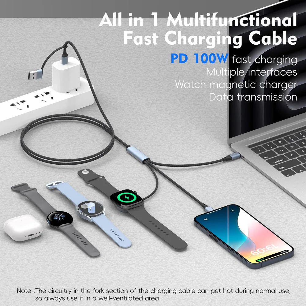 3 In1 Wireless Charging Cable for Mobile Phones with USB-C Wireless Charger for IPhone13 14 16