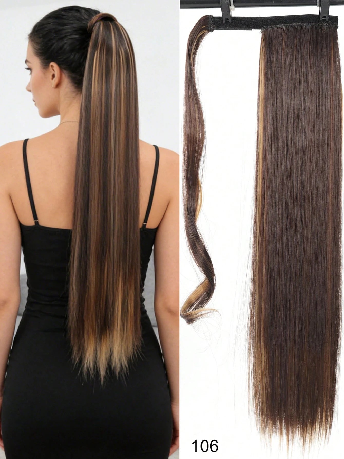 Synthetic Hair 26'' Long Straight Ponytail Wrap Around Ponytail Clip in Hair Extensions Black Hairpiece Headwear 2026