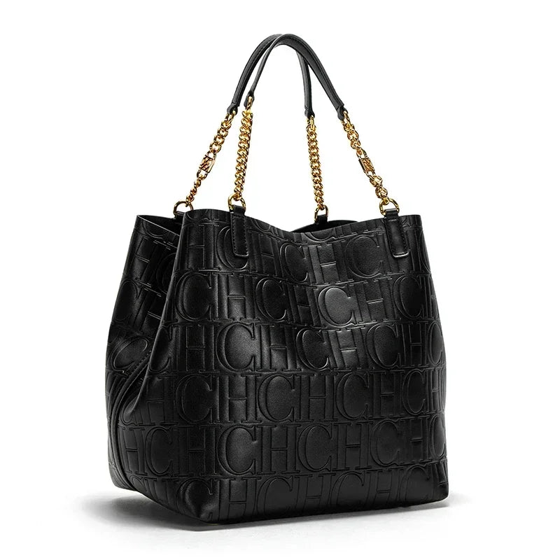 CH Tote Bag For Women Luxury Designer Handbag Fashion Embossed Leather Shoulder Bag Elegant Gold Chain Tote Bag For Daily Use