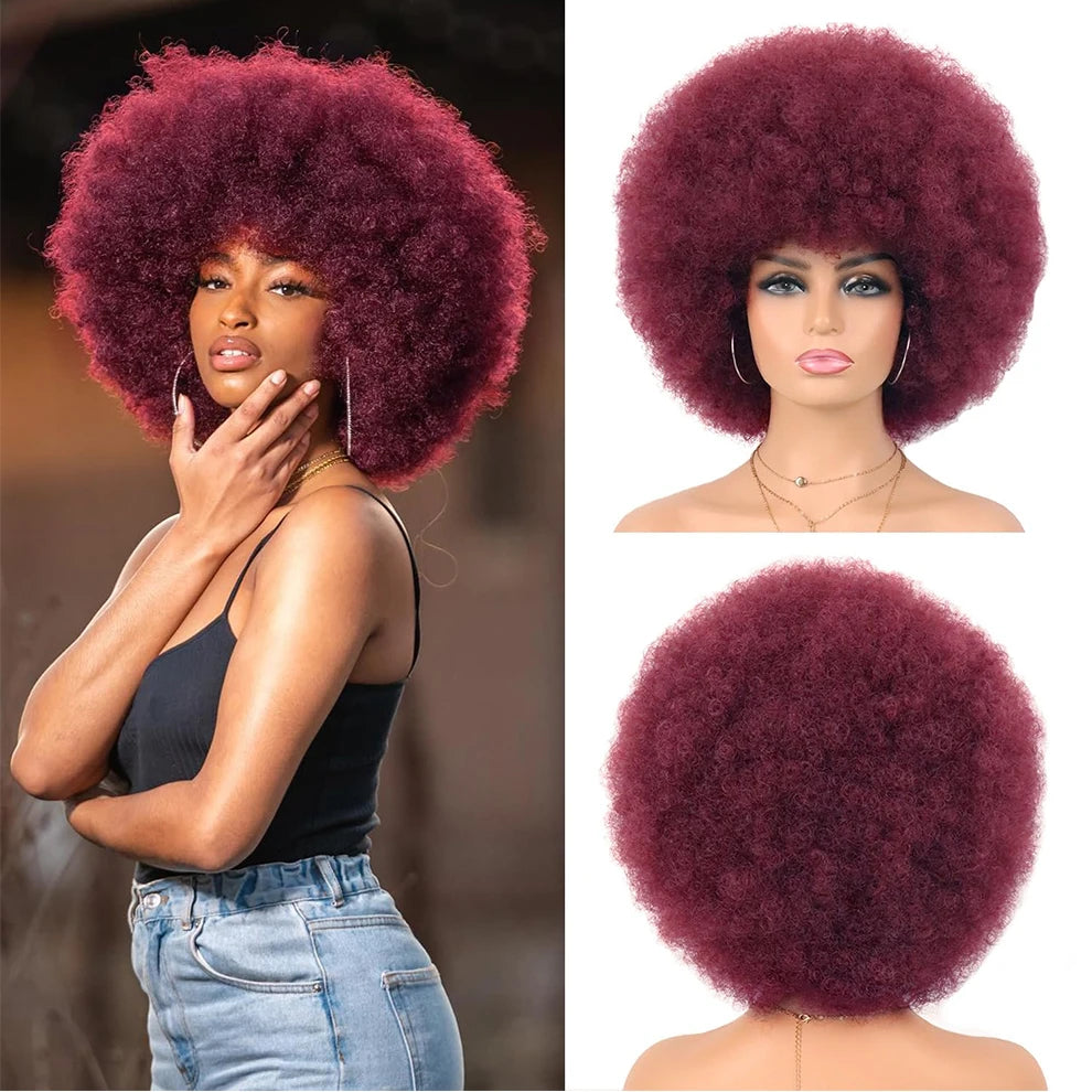 Afro Curly Human Hair Wigs for Black Women 13x4 Lace Front Red Brown Afro Puff Wig Natural Looking Heat Resistant Bouncy Hair