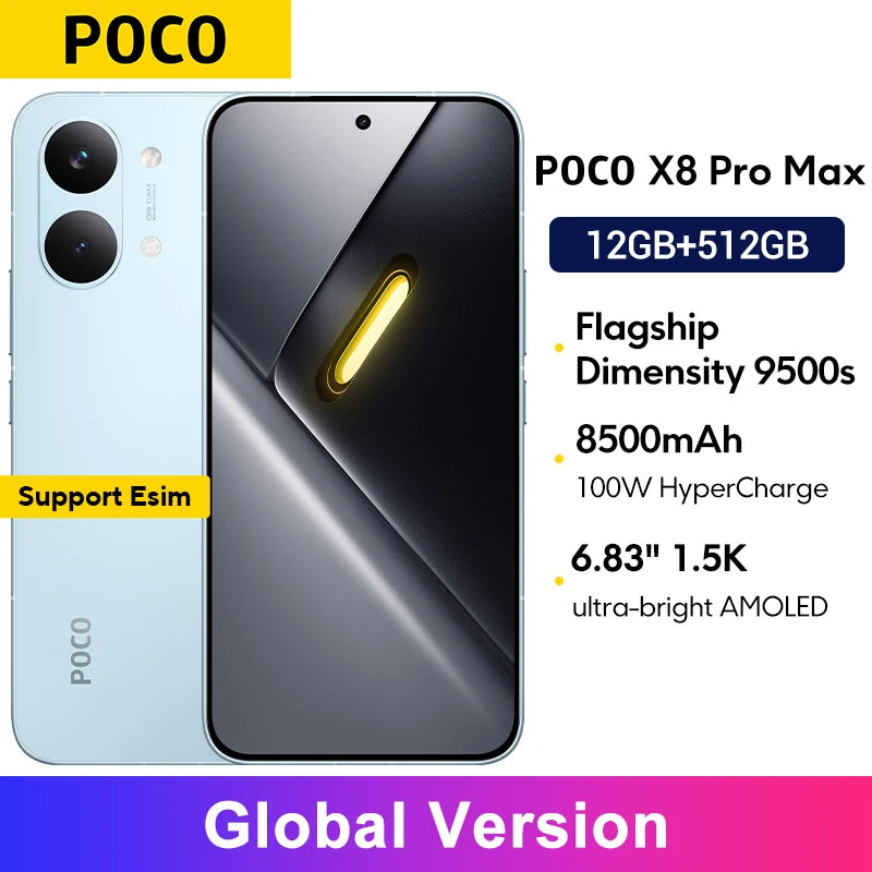 Global Version POCO X8 Pro Max 8500mAh 1.5K 120Hz Ultra-Bright AMOLED Display 6.83'' Smartphone Dimensity 9500s