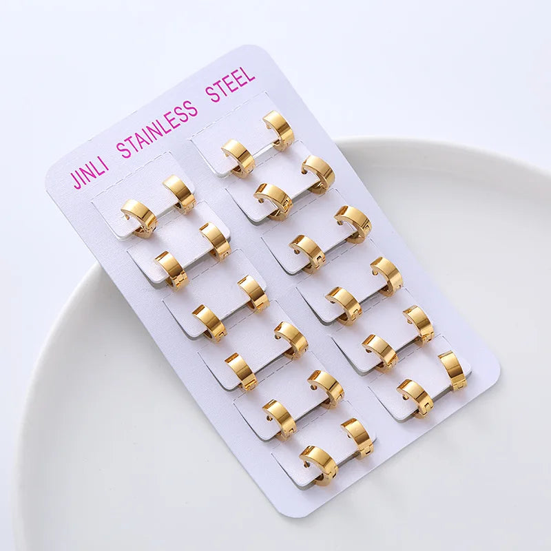 12pairs/set Stainless Steel Charm Smooth Surface Hoop Earrings High Polished Round Earring Clips For DIY Fashion Jewelry Gifts