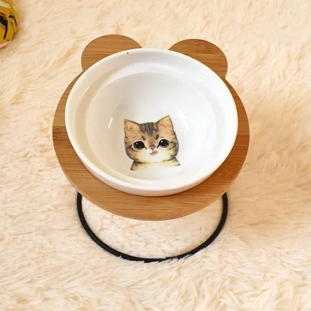 Ceramic Cat Bowl Cat Food Feeder Dog Bowls Drinking Water Bowl Cervical Protection Pet Supplies Ceramic Double Cat Bowls