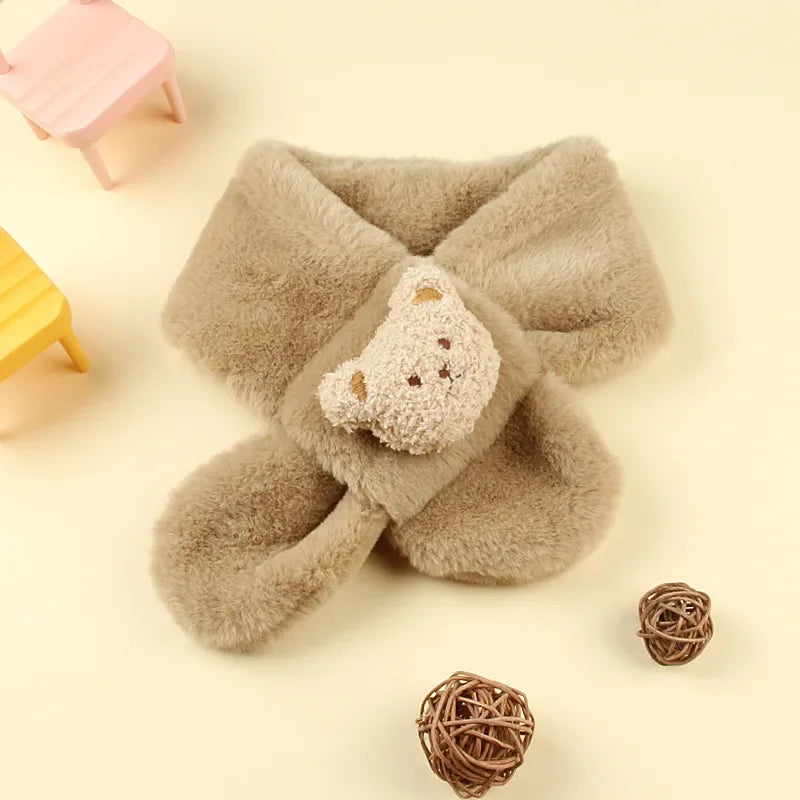 Winter Warm Plush Baby Scarf Cute Caroon Bears Boy Girl Scarves Newborn Toddler Faux Fur Children Cross Neckerchief Baby Shawls