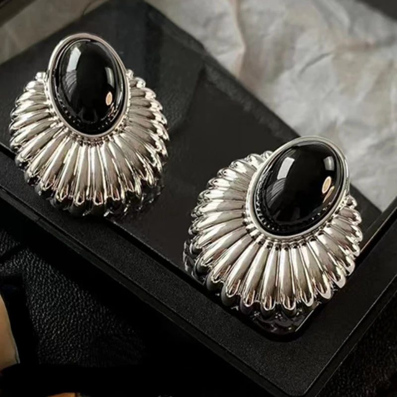 Modern Jewelry Geometric Metal Black Resin Stud Earrings For Girl Women Party Gift
