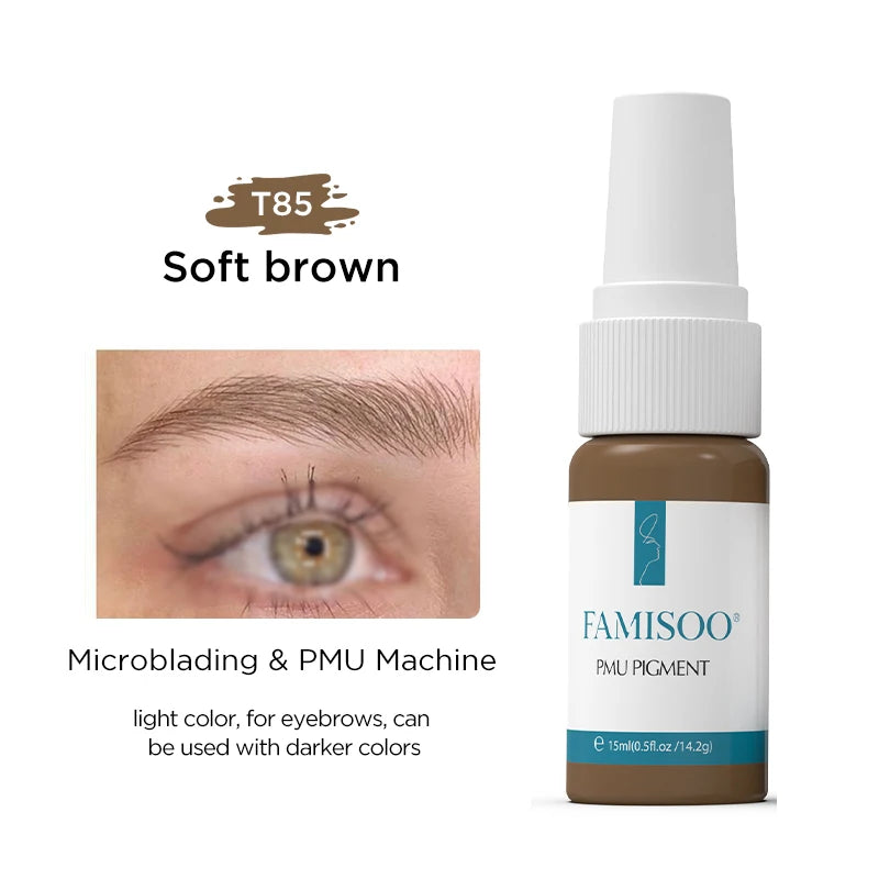 FAMISOO 15ml Permanent Makeup Pigment Microblading Paint Ink Body Art Eyebrows Eyeliner Tattoo Inks Makeup Supplies 0.5OZ