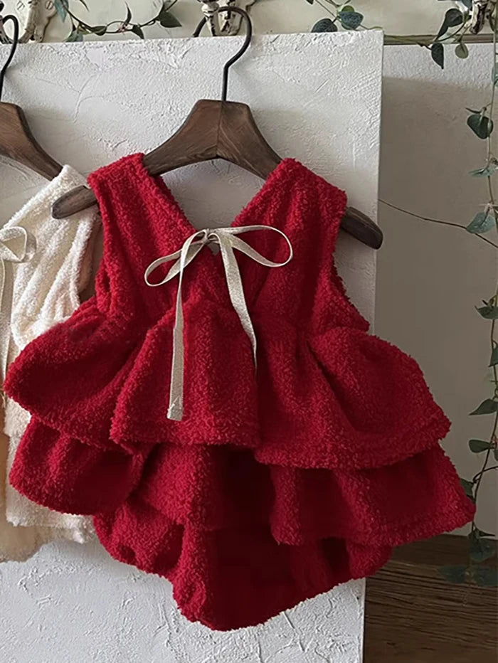 MILANCEL New Winter Baby Bodysuit 3-24M Solid Color Sweet Infant Girls Pinafore Dress Cute Bow Thicken Loose Toddler Clothes