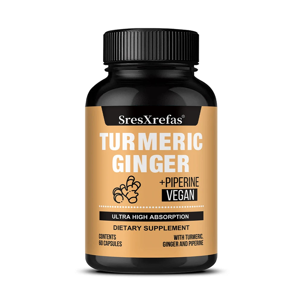 Turmeric Ginger Piperine Capsules – Curcumin 95% with Black Pepper, Gut, Joint & Immune Support, Vegan Supplement, 120 Capsules