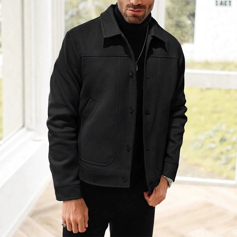 Luxury Businees Male Woolen Jackets Fashion Lapel Button-down Solid Color Long Sleeve Coats Trendy High Quality Outerwears S-2XL