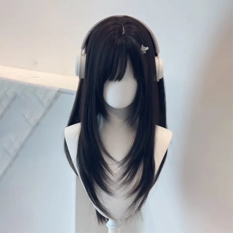 Synthetic 30 inch long straight hair wig high-level orange brown full top wig headband suitable for women's daily party wear