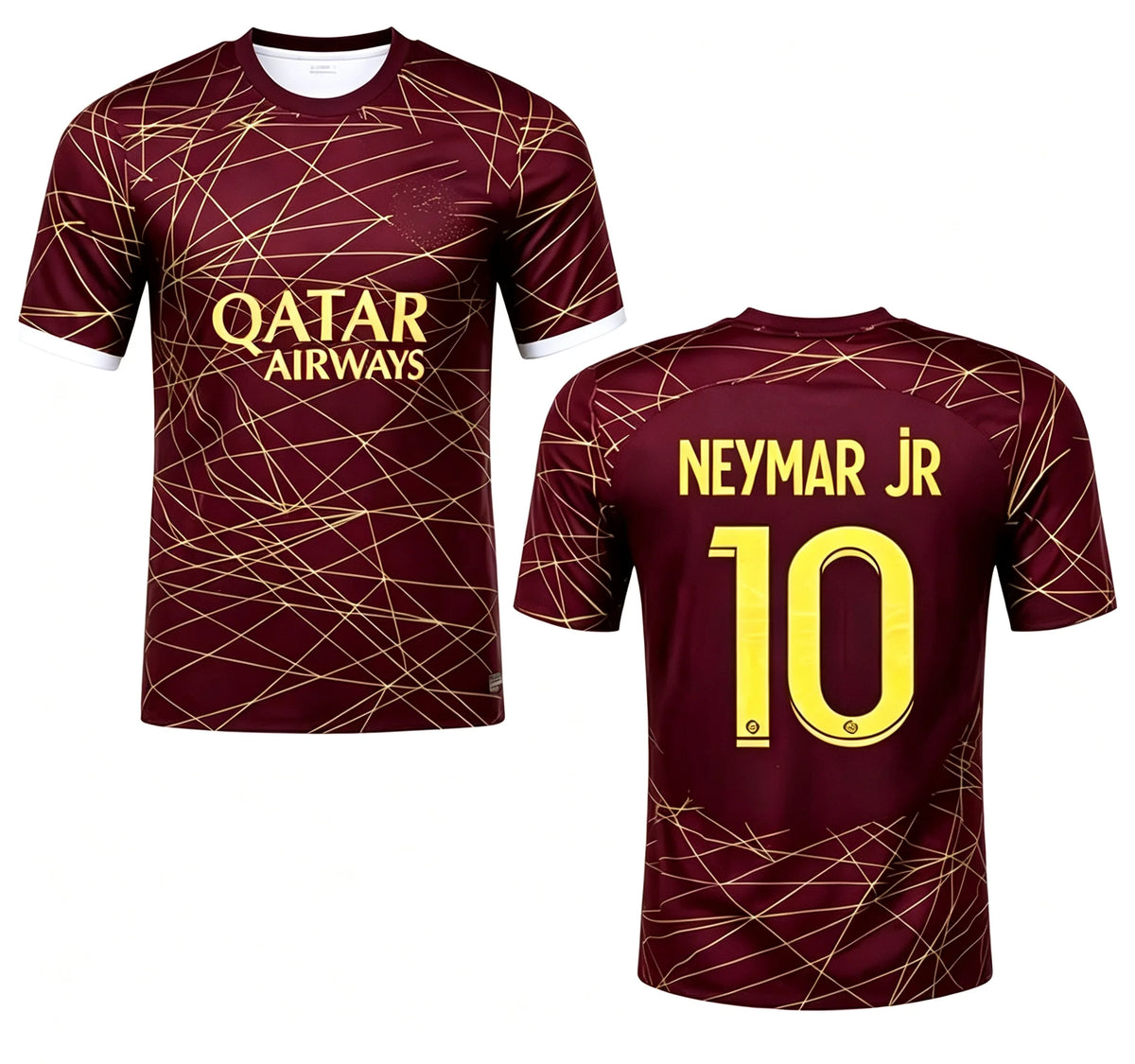 Paris Saint Germain Men's Black Gold Football Jersey, Neymar Size 10, Quick Drying Short Sleeved, Football T-Shirt