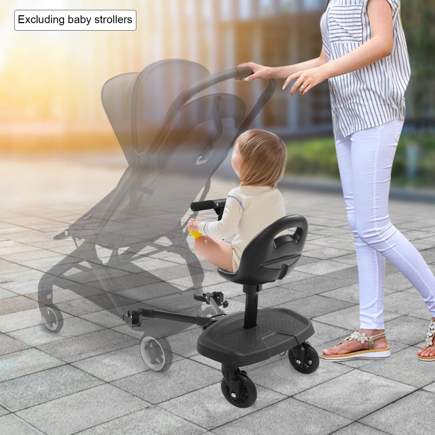 Baby Stroller Pedal Board Toddler Footboard , Child Pedal Attachment to Universal Strollers with Seat For Infants 2-6 years