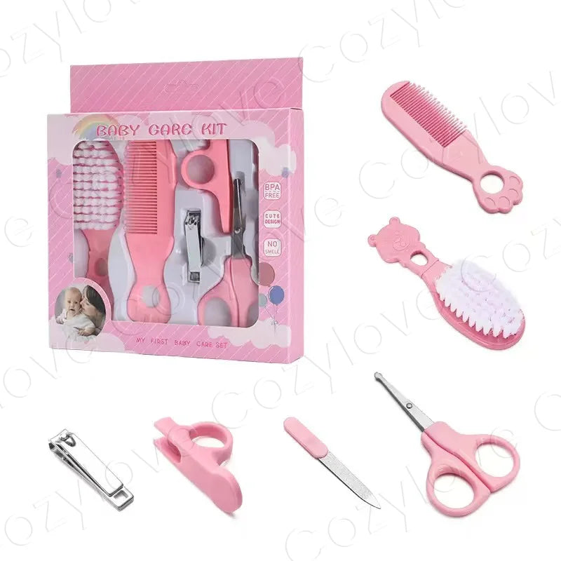 5 In 1 Baby Grooming Care Set, BPA Free Newborn Hair Brush Comb Nail Clipper Scissor File Kit, 5 Pastel Colors