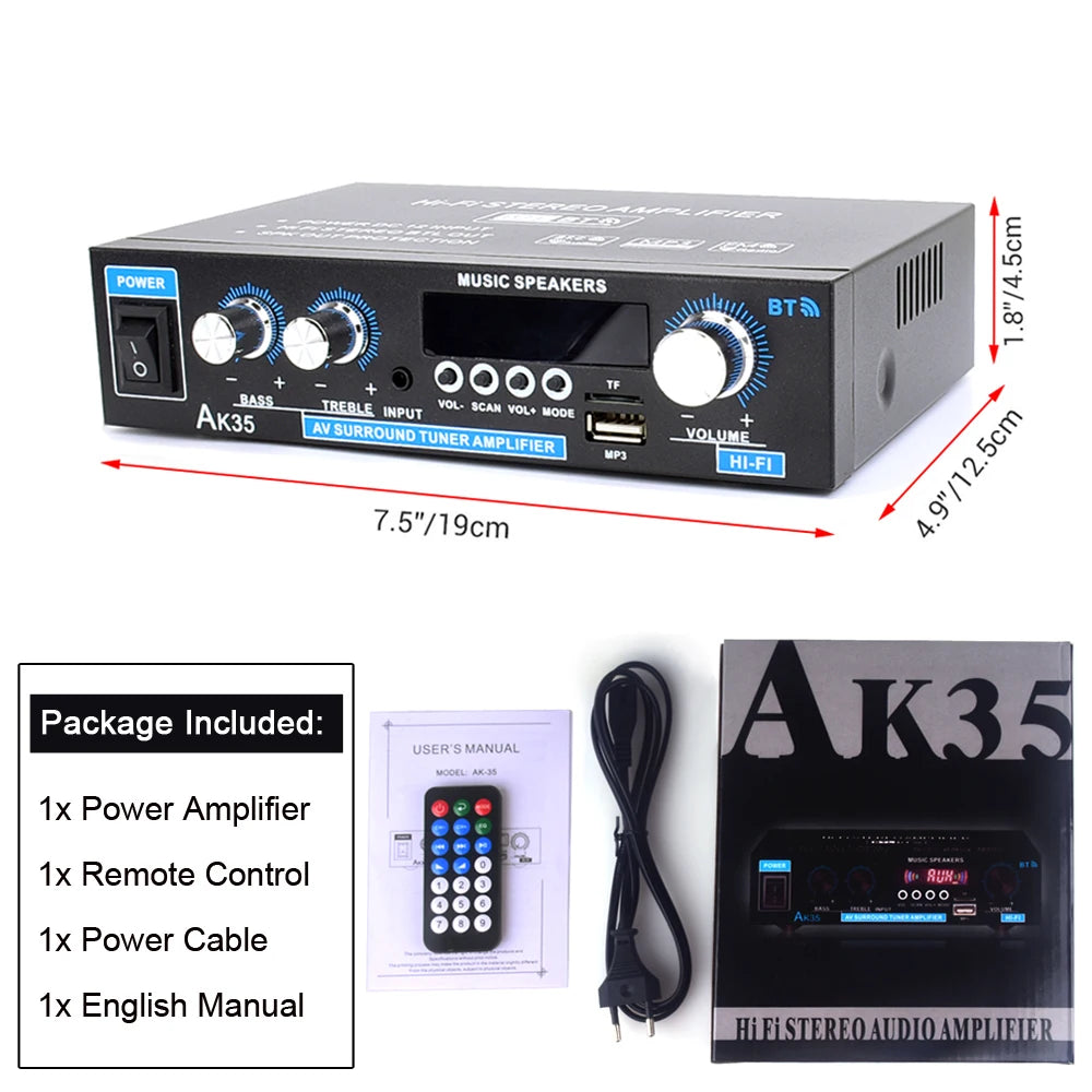 Auto-partner AK35 Audio Amplifier Max 200W HiFi 2.0 Stereo Bluetooth 5.0 AMP Receiver for Car Home Party RV