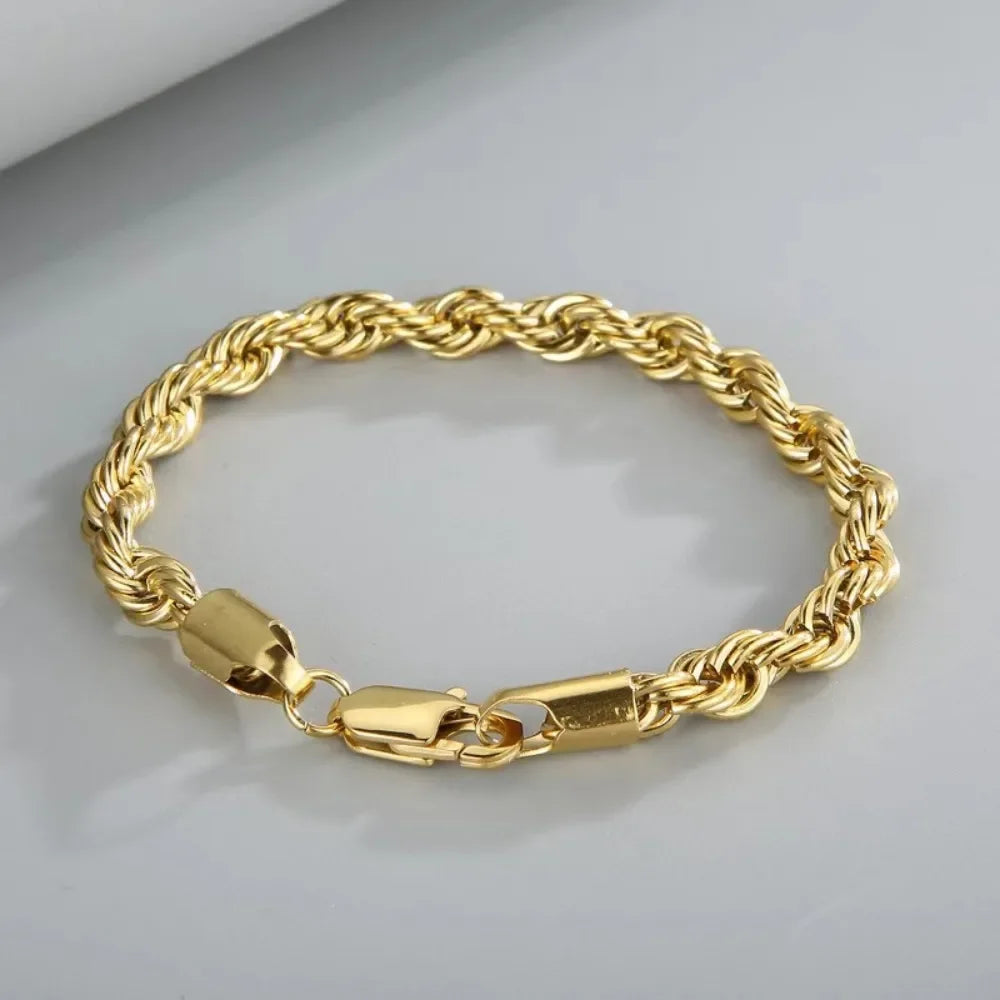 Hot Sale 2pcs Set 18K Gold 4MM Chain Rope Necklace Bracelets Set Fashion for Man Boy Lady Women Christmas Gifts Jewelry Wedding