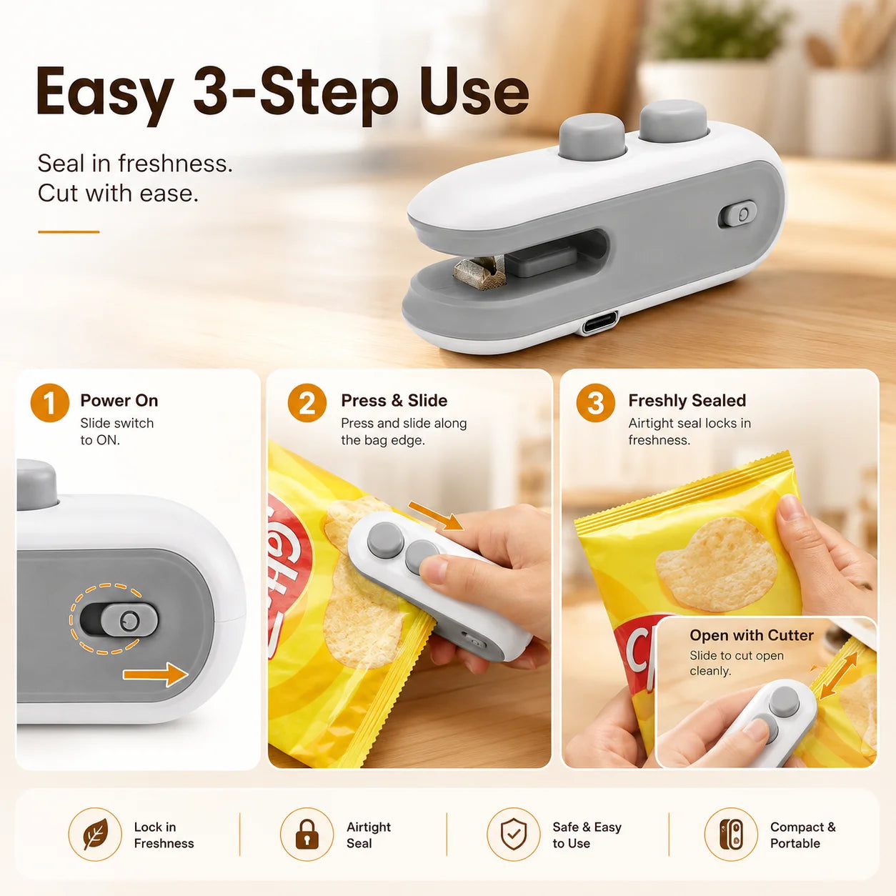 1PC Portable Mini Heat Sealer Food Bag Sealing Machine Handheld Plastic Snack Bag Resealer Cutter Fit Kitchen Storage Travel Kit