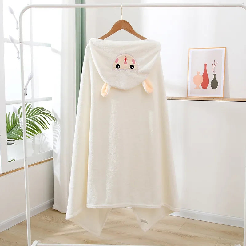 Children Hooded Bath Towel Coral Fleece Super Absorbent Quick Dry Soft Cartoon Cape Towel For Baby Bathroom