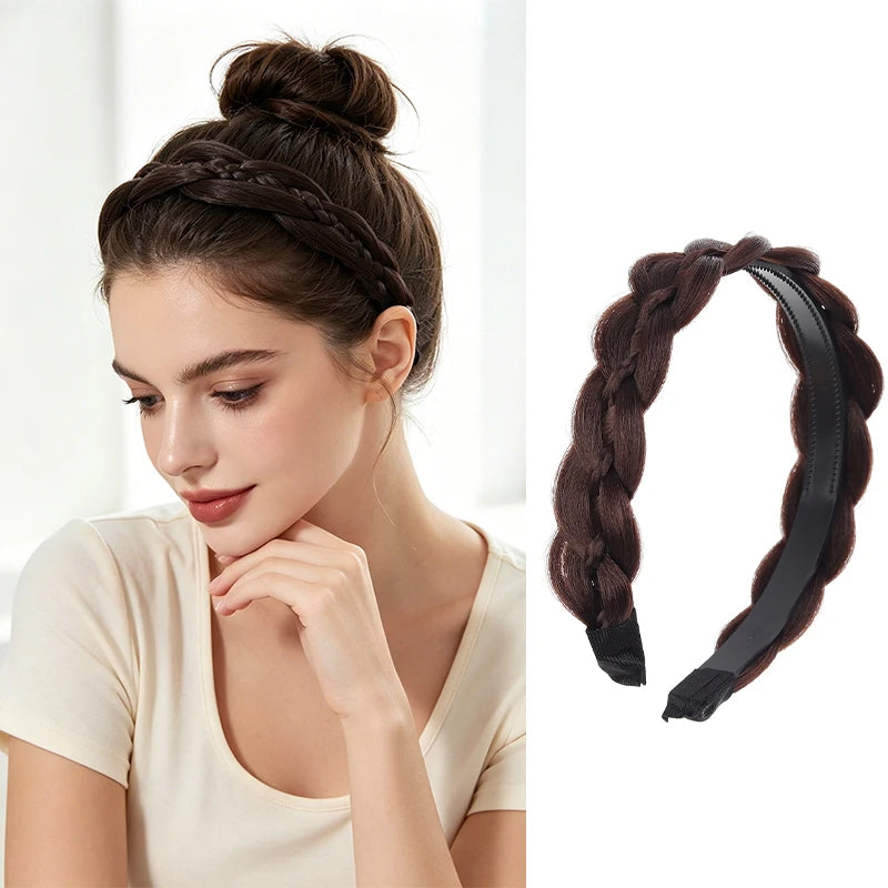 Synthetic Fiber Fishbone Braid Wig Headband – Instant Updo, Easy Wear, Versatile for Indoor & Outdoor Occasions