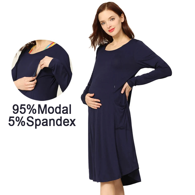 Emotion Moms Long Sleeve Pregnancy Maternity Clothes Nursing Clothing Breastfeeding Dresses for Pregnant Women Maternity Dress