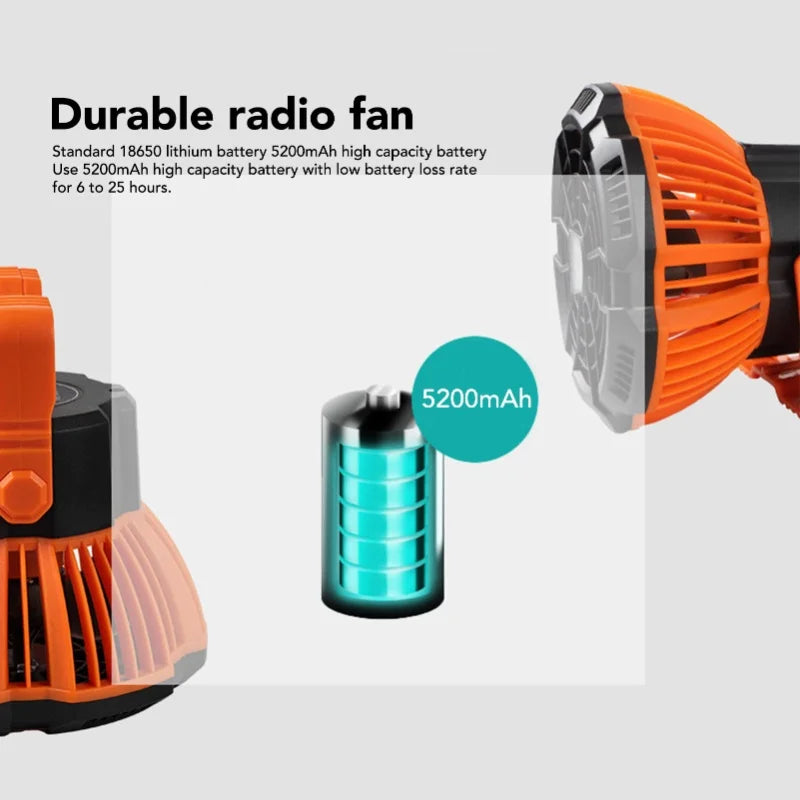 Outdoor Tent Fan Remote Control Hangable Fan With LED Light Battery Operated USB Rechargeable Fan For Hiking BBQ Travel Fishing