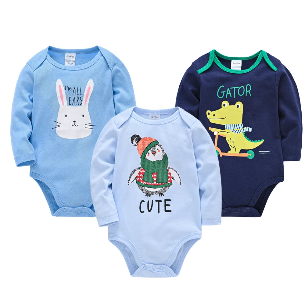 Baby Bodysuit Long Sleeve Cotton 3PCS Set Elephant Rocket Letter Print Infant Romper Onesie Spring Autumn Boy Girl Clothes