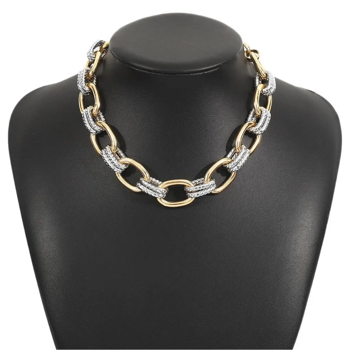Fashion Personalized Jewelry Sets Women Geometric Metal Color Block Chain Necklace Bracelet Set Elegant Banquet Jewelry Gifts