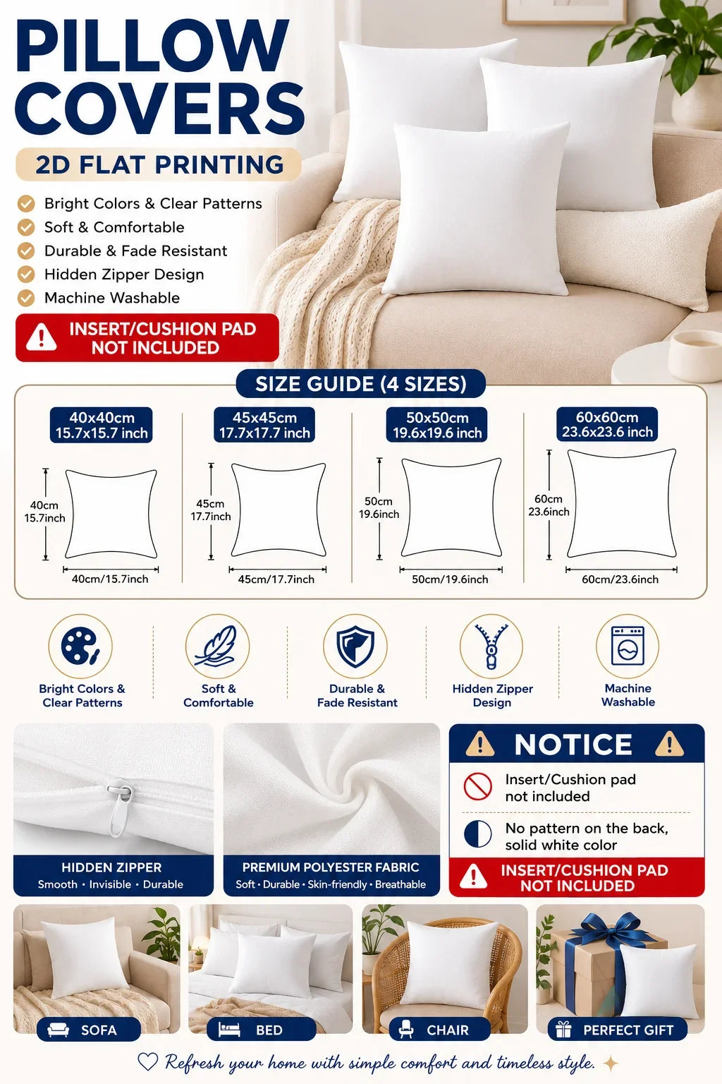 4pc Set of 4 Modern Geometric Abstract Throw Pillow Covers Navy Blue Gold Line Decorative Cushion Cases for Home Sofa Bedroom