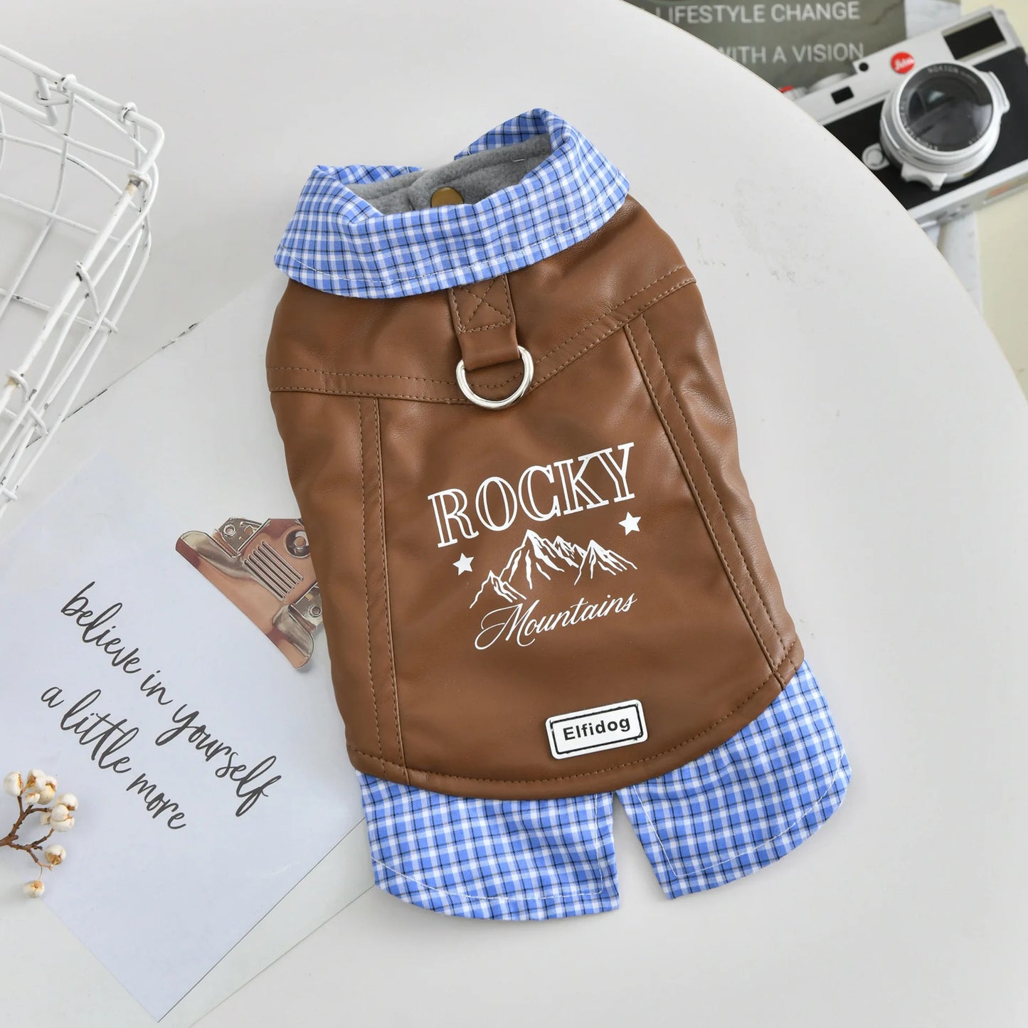 Leather Pitbull Costumes For Small Medium Size Breed Dog With Plaid Shirt Collar Winter Warm Pet Harness Coat Jacket Puppy Wear