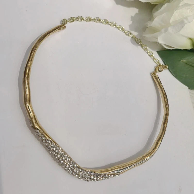 Modern Jewelry European and American Design Glass With Metal Irregular Necklace For Women Female Cool Trend Accessories Hot Sale