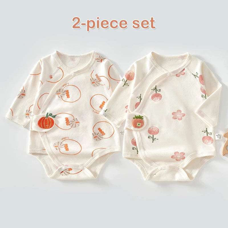 Ircomll 2 pcs Spring and Autumn Newborn Bodysuit Cotton Long Seeve Clothes Infant Clothing Pajamas Overalls for Girls&Boys 0-6M